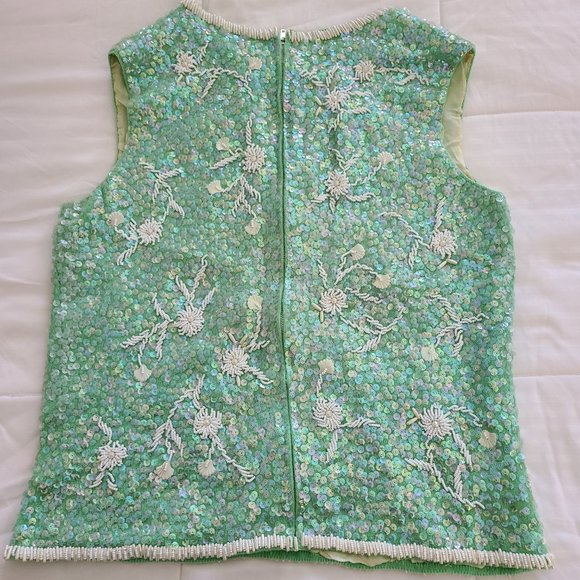 Vintage Beautiful Beaded Sequined Sleeveless Sweater - Picture 4 of 5